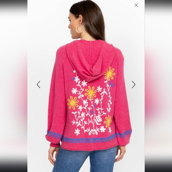 Johnny Was Ryan Wool Cashmere Blend Zip Up Embroidered Hooded Sweater Medium - Picture 10 of 10